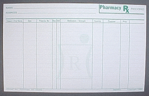 PRESCRIPTION RECORD CARDS