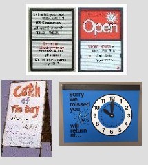 SIGNS WITH CHANGEABLE LETTERS AND RETURN CLOCK SIGN