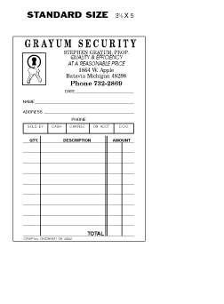 STD. SIZE TRIPLICATE SALES SLIPS (NOT NUMBERED) (FOR LOCKSMITH)